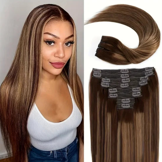 Clip In Hair Extensions Real Human Hair Blonde Clip In Extensions 8pcs Double Weft Hair Extensions End  Human Hair #613