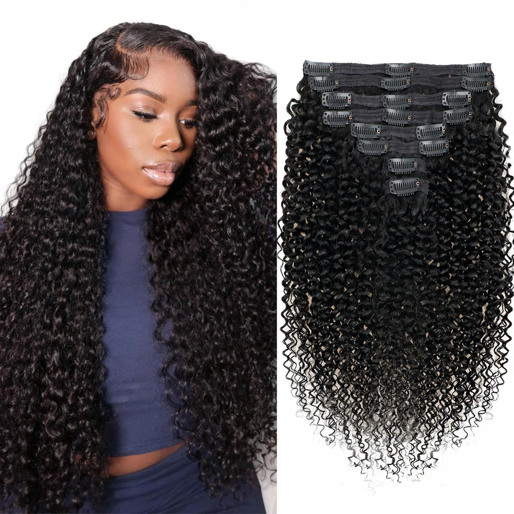 Seamless 3c 4a Afro Kinky Curly Clip in Human Hair Extensions Remy Brazilian Curly Clip Ins On Hair Bundles For Black Women