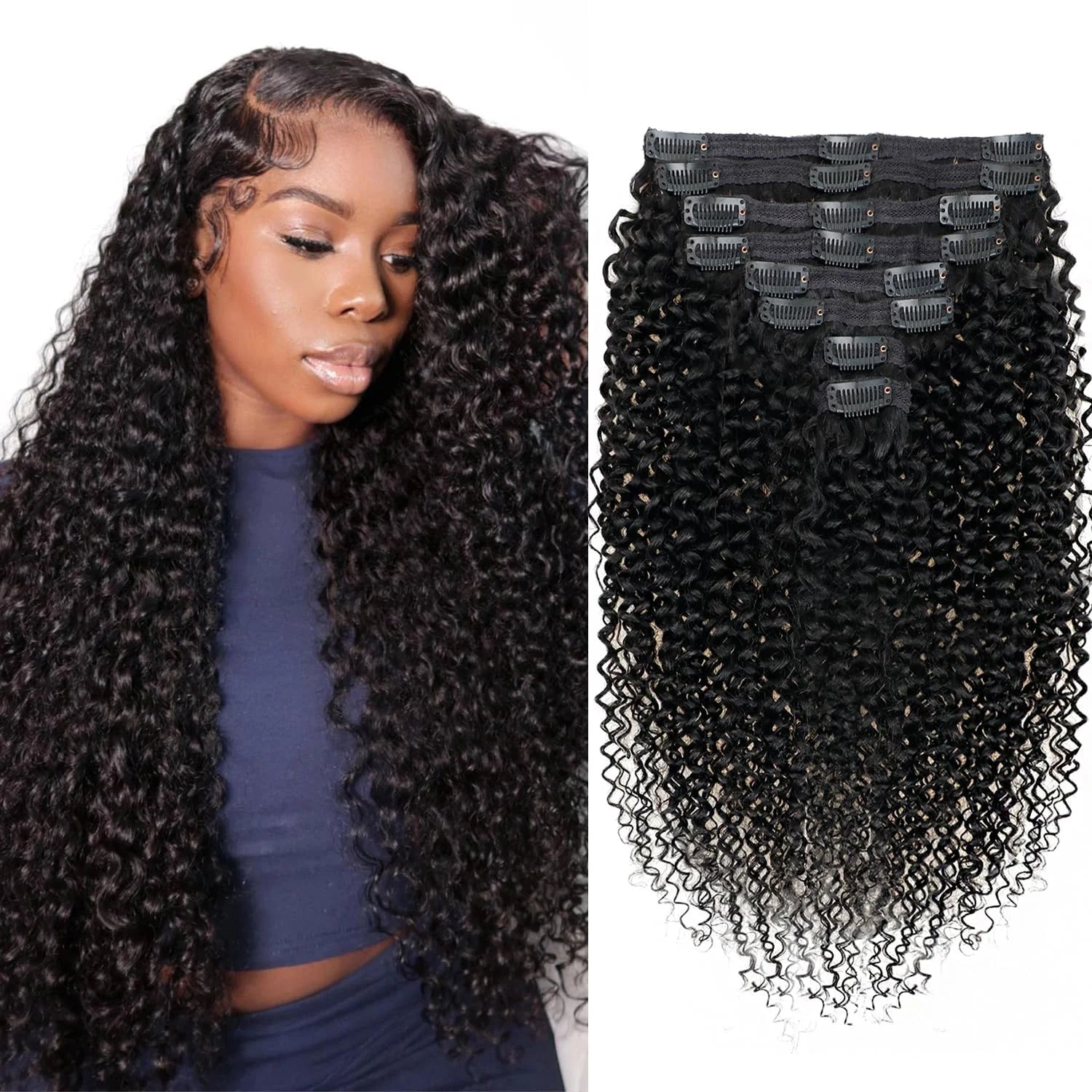 Seamless 3c 4a Afro Kinky Curly Clip in Human Hair Extensions Remy Brazilian Curly Clip Ins On Hair Bundles For Black Women