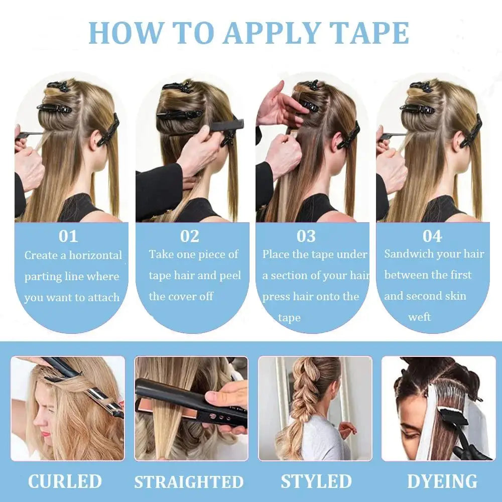 60G-360G 100% Real Tape In Hair Extensions Human Hair 22 Inch Natural Color Invisible Seamless PU Raw Straight Hair Extensions