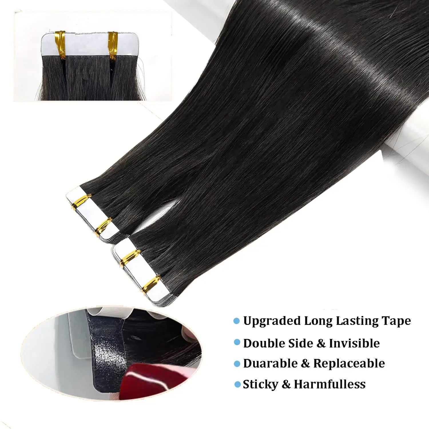60G-360G 100% Real Tape In Hair Extensions Human Hair 22 Inch Natural Color Invisible Seamless PU Raw Straight Hair Extensions