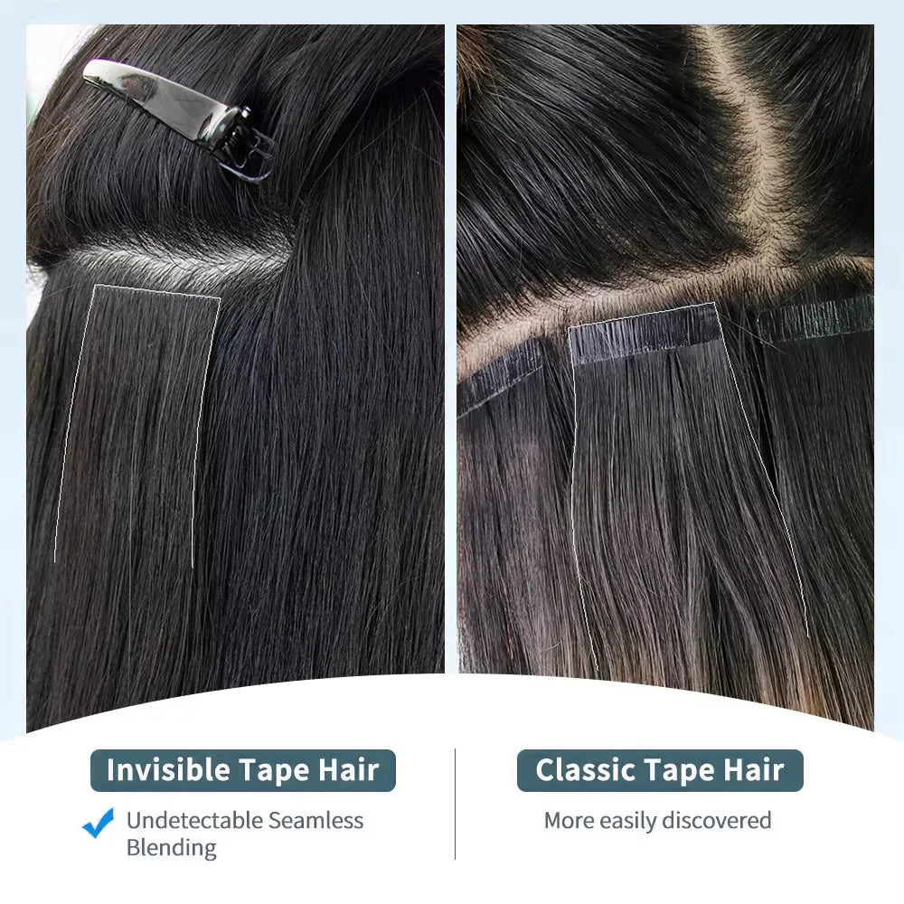 60G-360G 100% Real Tape In Hair Extensions Human Hair 22 Inch Natural Color Invisible Seamless PU Raw Straight Hair Extensions