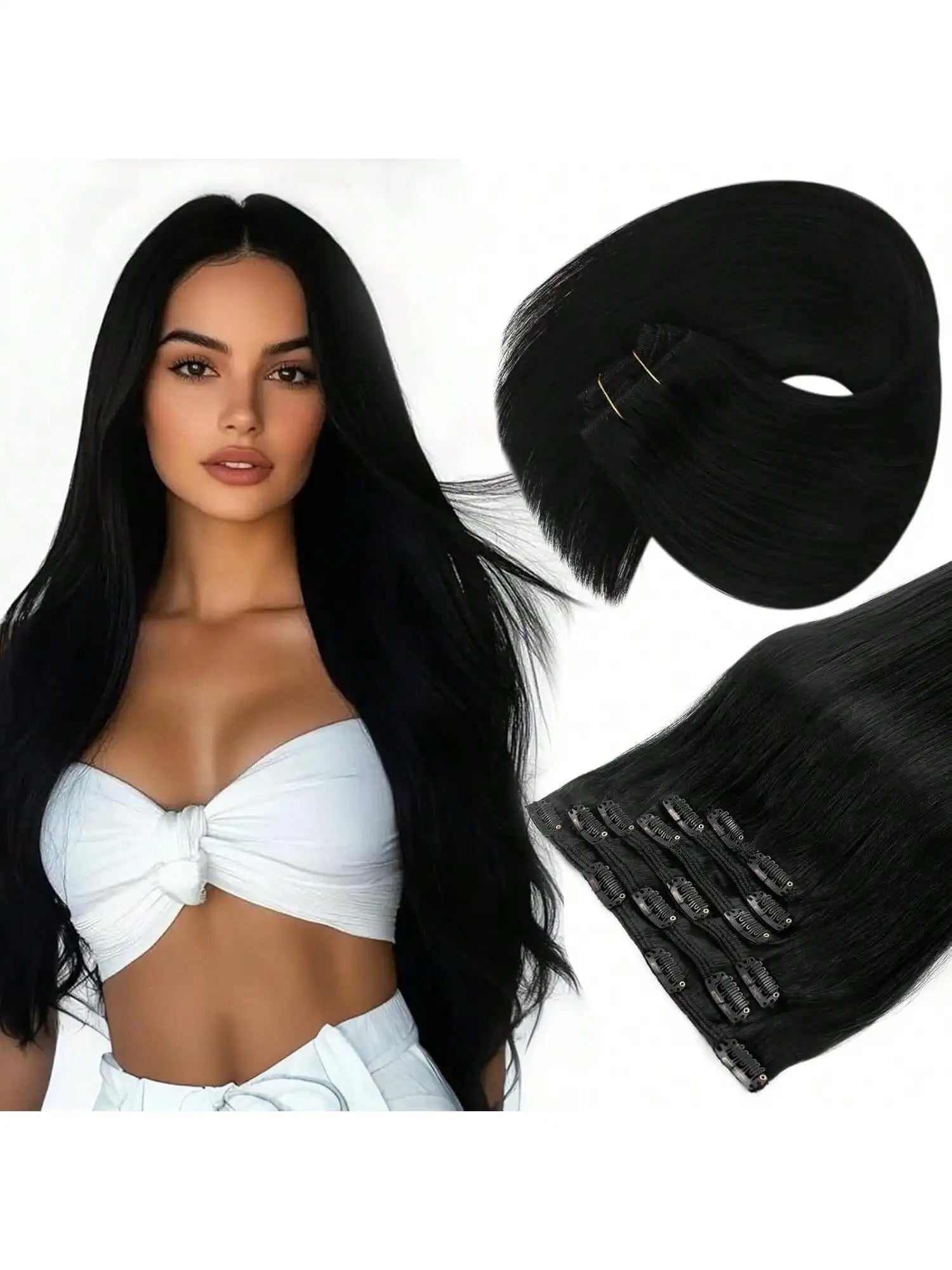 Clip In Hair Extensions Real Human Hair Blonde Clip In Extensions 8pcs Double Weft Hair Extensions End  Human Hair #613