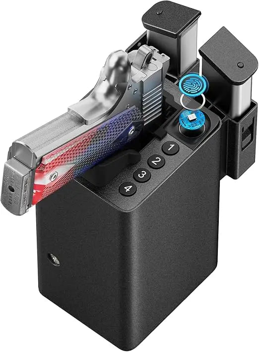 Biometric Pistol Gun Safe – Car and Bedside gun Safe for handgun with Fingerprint Trigger Lock for Quick Access, Fast Entry for