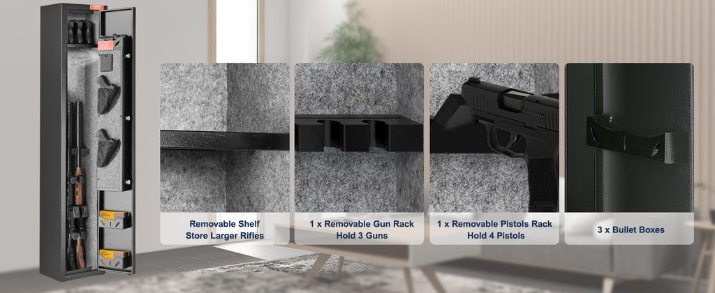 SucceBuy 3-8 Rifles Gun Safe w/ Digital Keypad & Lock Gun Storage Cabinet with Removable Storage Shelf for Home Long Gun Pistols