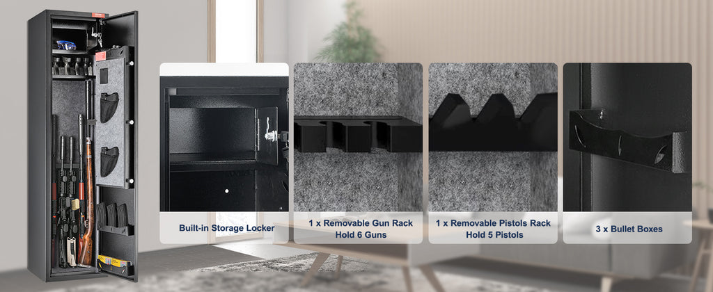 SucceBuy 3-8 Rifles Gun Safe w/ Digital Keypad & Lock Gun Storage Cabinet with Removable Storage Shelf for Home Long Gun Pistols