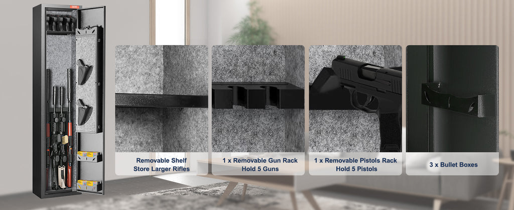 SucceBuy 3-8 Rifles Gun Safe w/ Digital Keypad & Lock Gun Storage Cabinet with Removable Storage Shelf for Home Long Gun Pistols