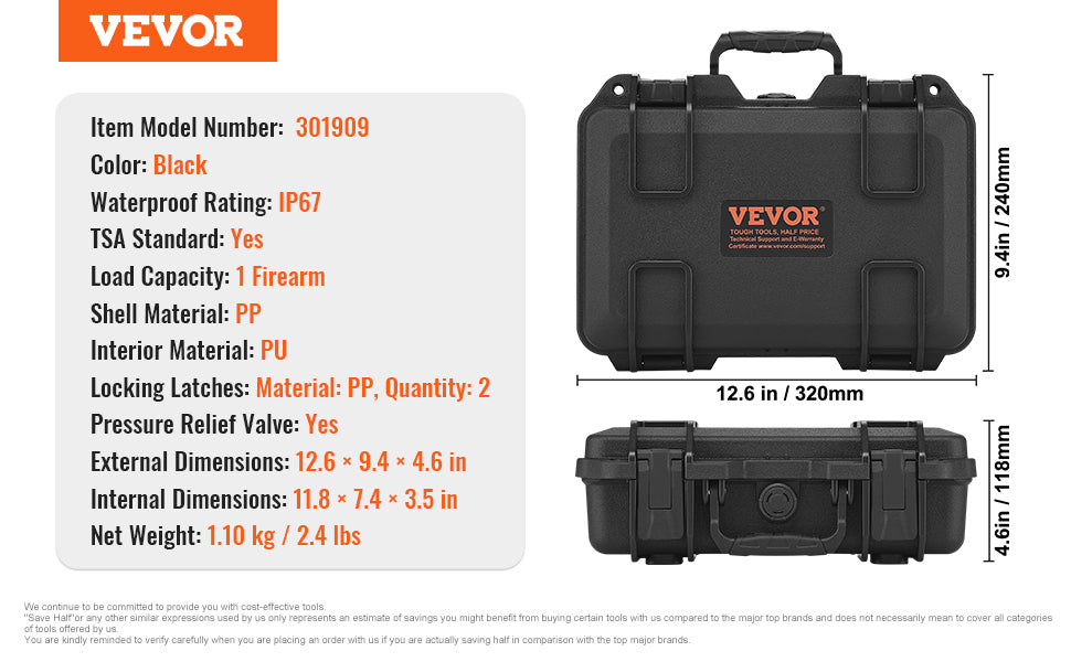 SucceBuy Hard Pistol Cases w/ Pre-cut PU Foam Lining Waterproof Dustproof Hard Gun Case for 1/2/5/6 Pistol Lockable Pistol Case