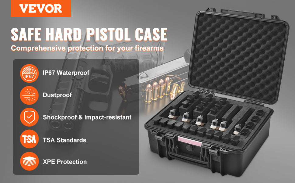 SucceBuy Hard Pistol Cases w/ Pre-cut PU Foam Lining Waterproof Dustproof Hard Gun Case for 1/2/5/6 Pistol Lockable Pistol Case