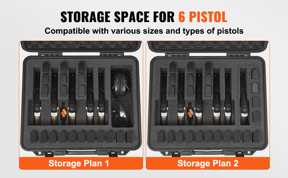 SucceBuy Hard Pistol Cases w/ Pre-cut PU Foam Lining Waterproof Dustproof Hard Gun Case for 1/2/5/6 Pistol Lockable Pistol Case